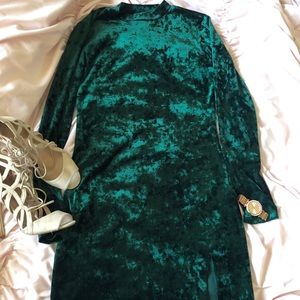 Velvet green mini dress